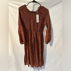 NWT Rust 3/4 Length Sleeve Polyester Knee Length Floral Dress